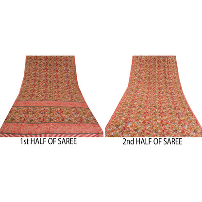 Sanskriti Vintage Sarees Multi Pure Crepe Silk Printed Sari Floral Craft Sustainable Fabric
