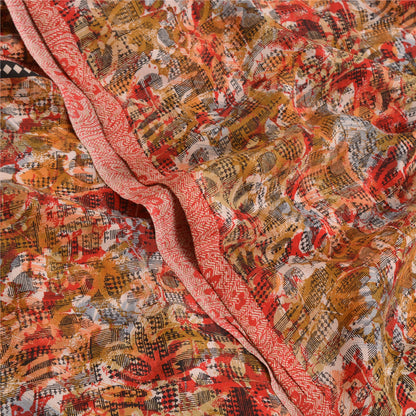 Sanskriti Vintage Sarees Multi Pure Crepe Silk Printed Sari Floral Craft Sustainable Fabric