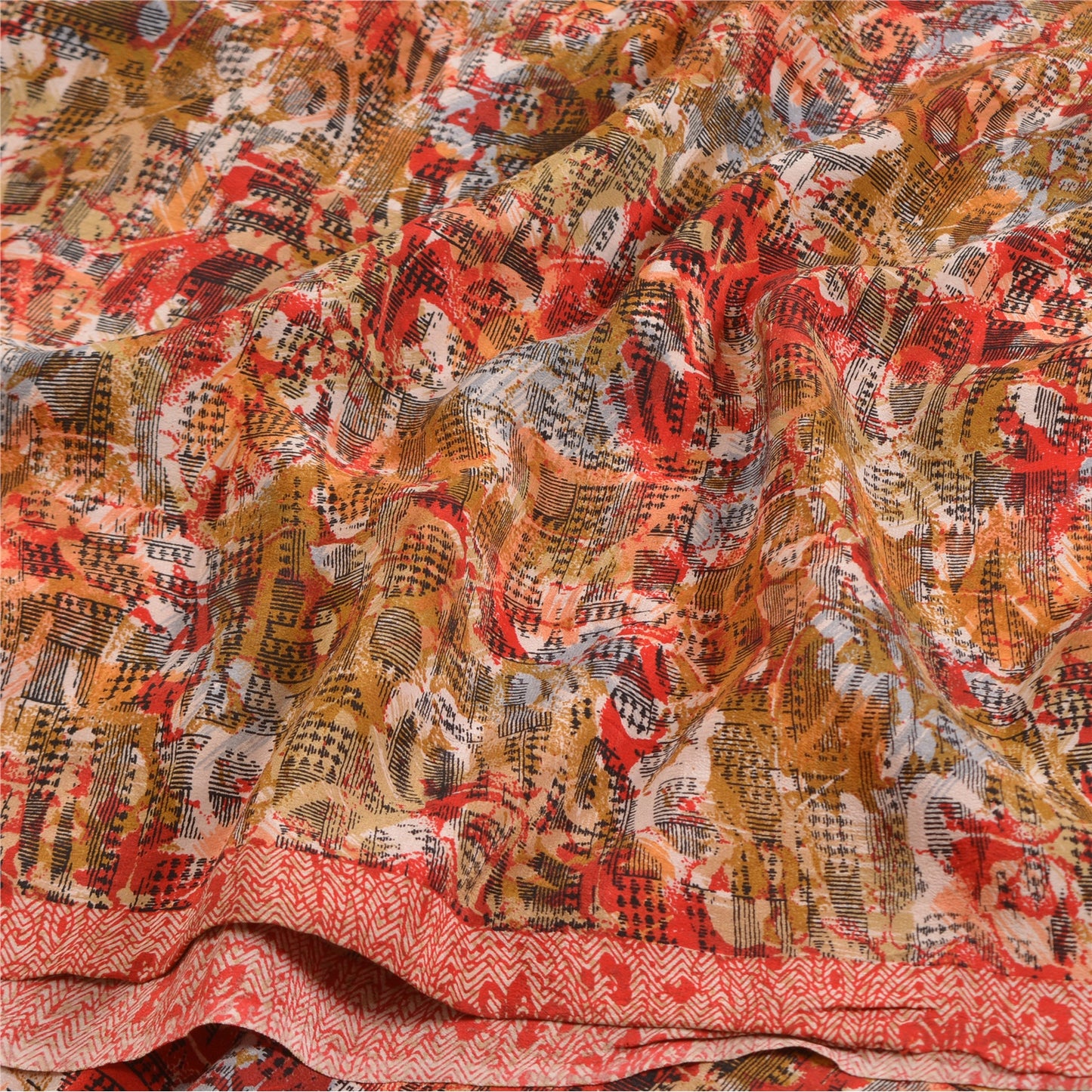 Sanskriti Vintage Sarees Multi Pure Crepe Silk Printed Sari Floral Craft Sustainable Fabric