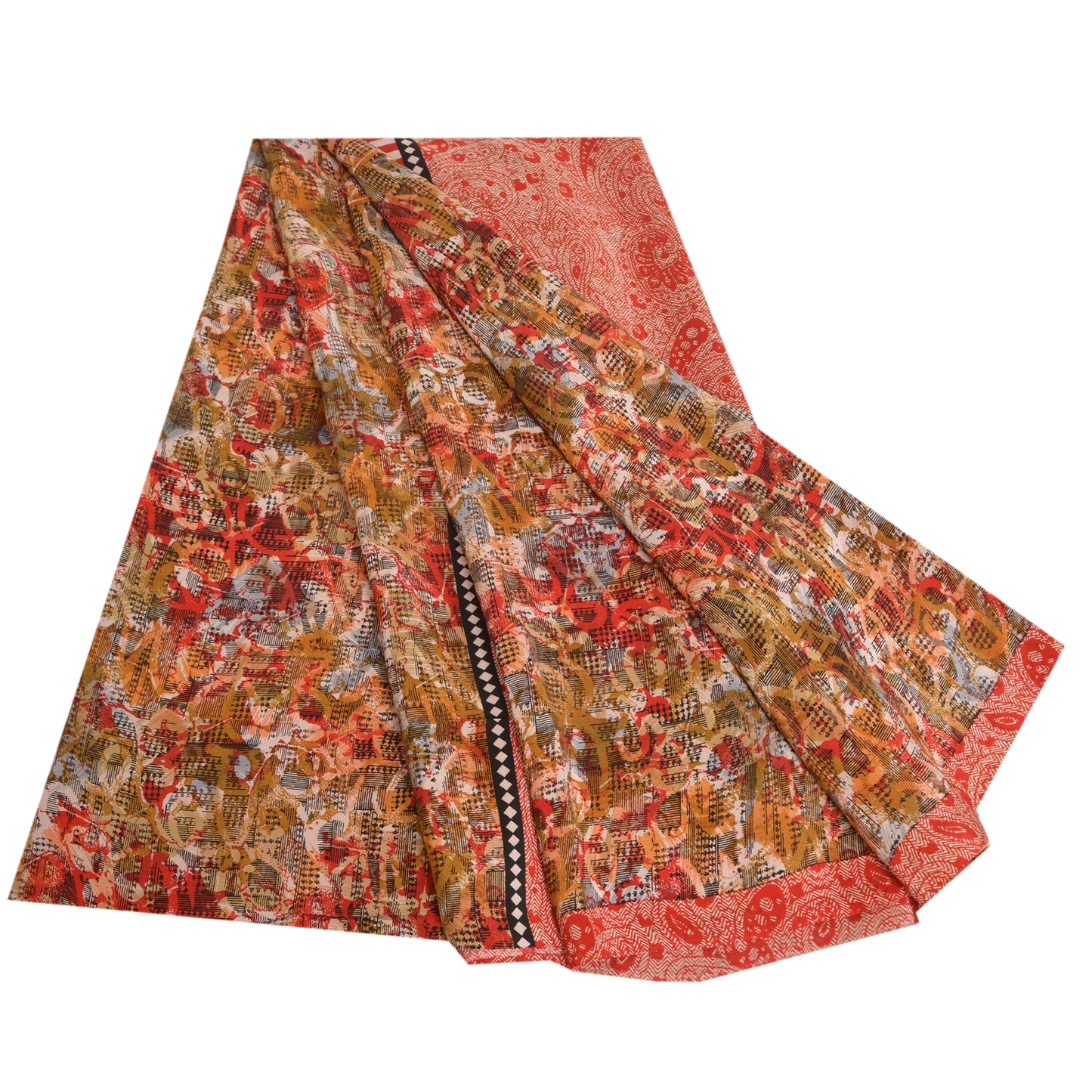 Sanskriti Vintage Sarees Multi Pure Crepe Silk Printed Sari Floral Craft Sustainable Fabric