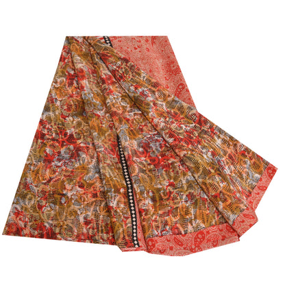Sanskriti Vintage Sarees Multi Pure Crepe Silk Printed Sari Floral Craft Sustainable Fabric