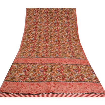 Sanskriti Vintage Sarees Multi Pure Crepe Silk Printed Sari Floral Craft Sustainable Fabric