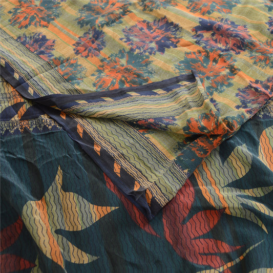 Sanskriti Vintage Sarees Multi Pure Crepe Silke Printed Sari Blomsterhåndværk Bæredygtigt Stof