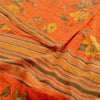 Sanskriti Vintage Sarees Orange Indian Pure Crepe Silk Printed Sari Craft Sustainable Fabric