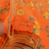 Sanskriti Vintage Sarees Orange Indian Pure Crepe Silk Printed Sari Craft Sustainable Fabric
