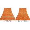 Sanskriti Vintage Sarees Orange Indian Pure Crepe Silk Printed Sari Craft Sustainable Fabric