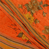 Sanskriti Vintage Sarees Orange Indian Pure Crepe Silk Printed Sari Craft Sustainable Fabric
