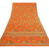 Sanskriti Vintage Sarees Orange Indian Pure Crepe Silk Printed Sari Craft Sustainable Fabric
