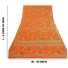 Sanskriti Vintage Sarees Orange Indian Pure Crepe Silk Printed Sari Craft Sustainable Fabric