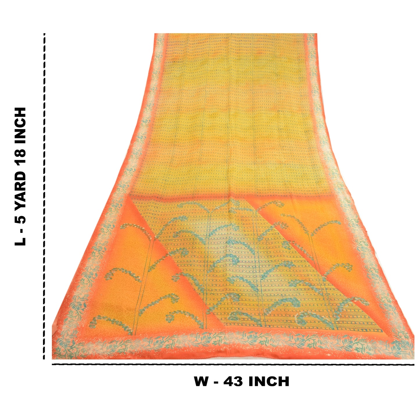 Sanskriti Vintage Sarees Yellow Indian Pure Crepe Silk Printed Sari Craft Sustainable Fabric
