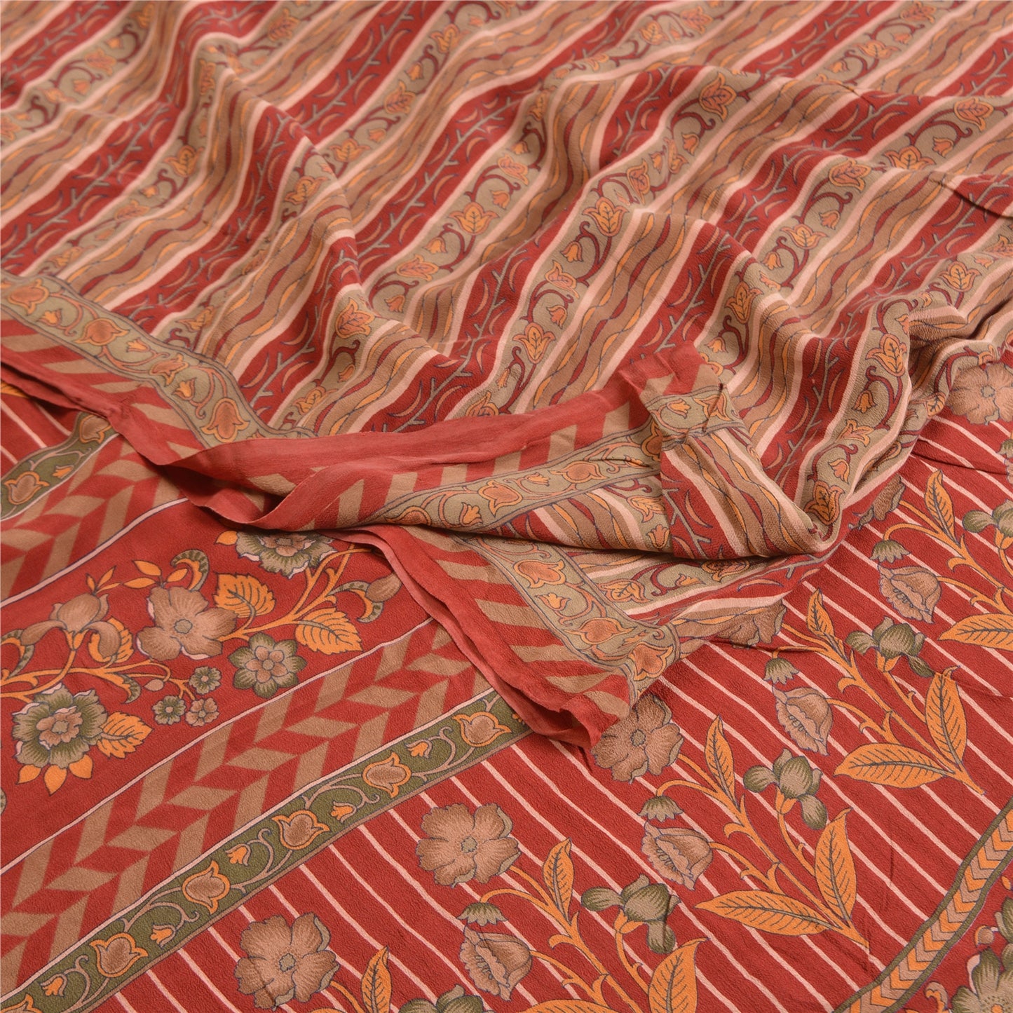 Санскритские винтажные сари из красного индийского принта, чистого крепированного шелка, сари, ремесло, устойчивая ткань