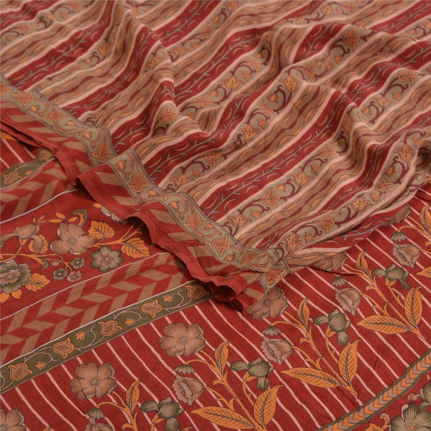 Санскритские винтажные сари из красного индийского принта, чистого крепированного шелка, сари, ремесло, устойчивая ткань