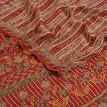 Санскритские винтажные сари из красного индийского принта, чистого крепированного шелка, сари, ремесло, устойчивая ткань