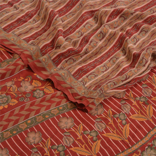 Санскритские винтажные сари из красного индийского принта, чистого крепированного шелка, сари, ремесло, устойчивая ткань