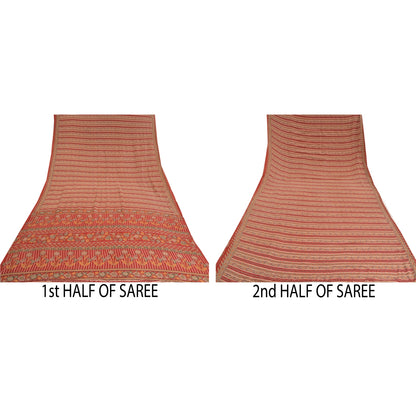 Санскритские винтажные сари из красного индийского принта, чистого крепированного шелка, сари, ремесло, устойчивая ткань