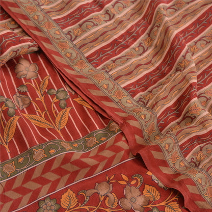 Санскритские винтажные сари из красного индийского принта, чистого крепированного шелка, сари, ремесло, устойчивая ткань