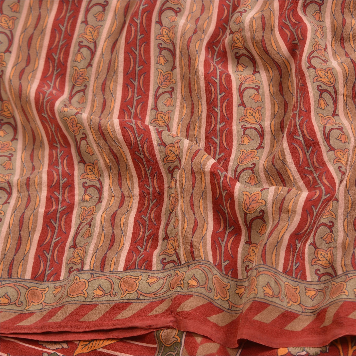 Санскритские винтажные сари из красного индийского принта, чистого крепированного шелка, сари, ремесло, устойчивая ткань