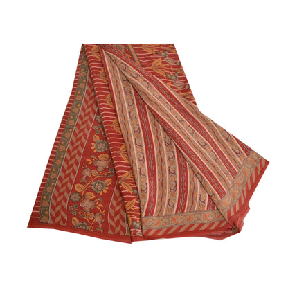 Санскритские винтажные сари из красного индийского принта, чистого крепированного шелка, сари, ремесло, устойчивая ткань