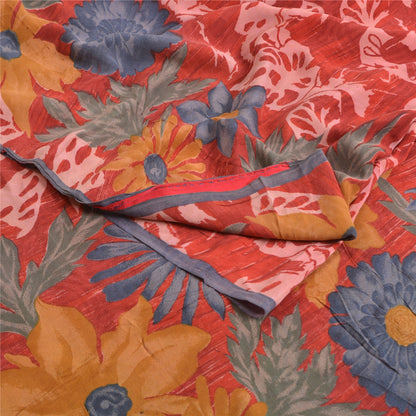 Санскритские винтажные сари красного цвета из Индии с принтом из чистого крепированного шелка, сари из экологически чистой ткани