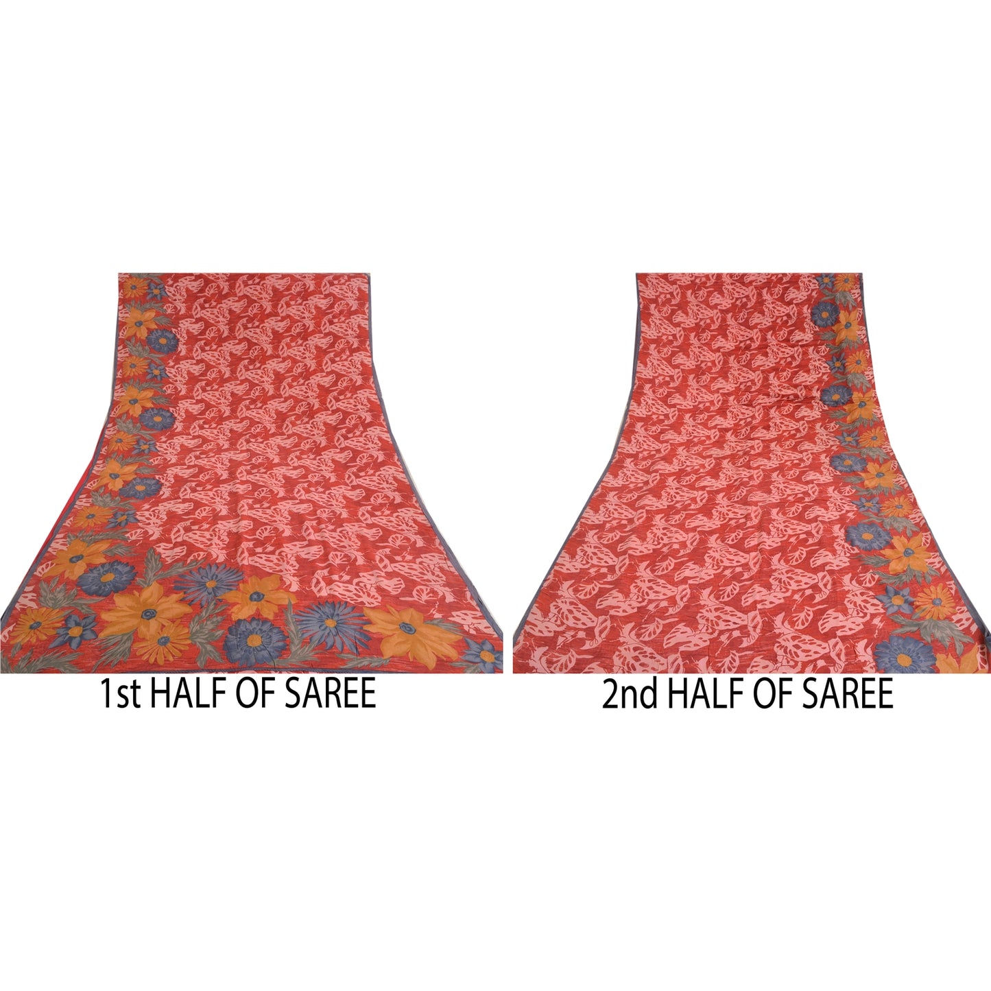 Санскритские винтажные сари красного цвета из Индии с принтом из чистого крепированного шелка, сари из экологически чистой ткани