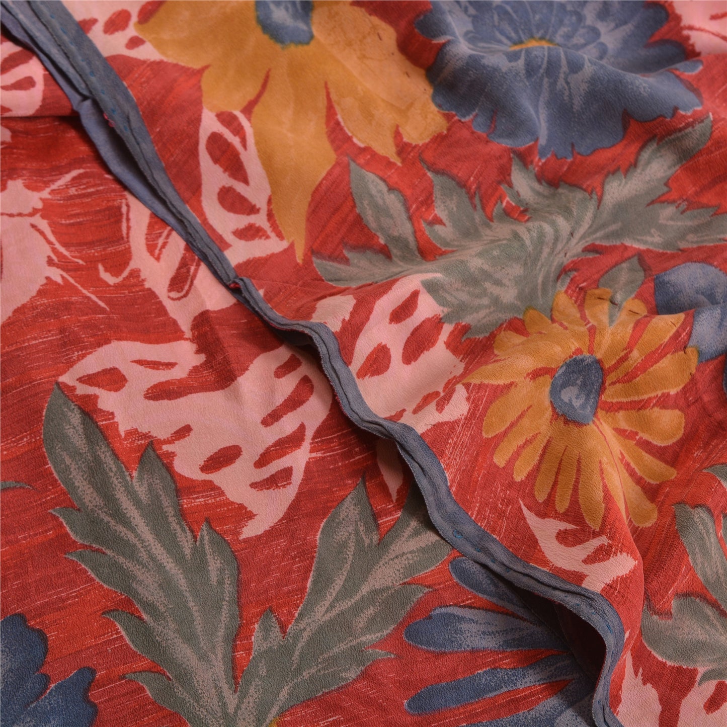 Санскритские винтажные сари красного цвета из Индии с принтом из чистого крепированного шелка, сари из экологически чистой ткани