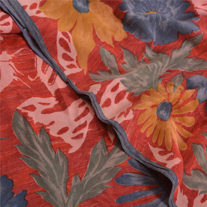 Санскритские винтажные сари красного цвета из Индии с принтом из чистого крепированного шелка, сари из экологически чистой ткани