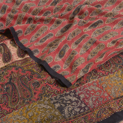 Sanskriti Vintage Sarees Purple 100% Pure Crepe Silk Printed Sari Craft Sustainable Fabric