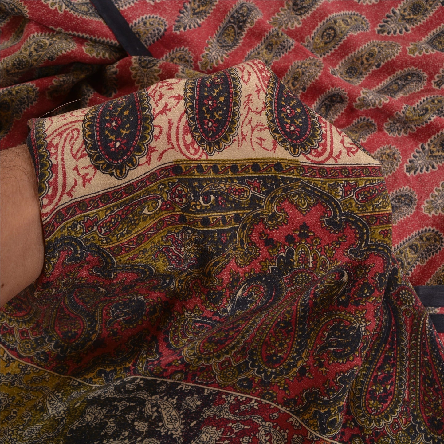 Sanskriti Vintage Sarees Purple 100% Pure Crepe Silk Printed Sari Craft Sustainable Fabric