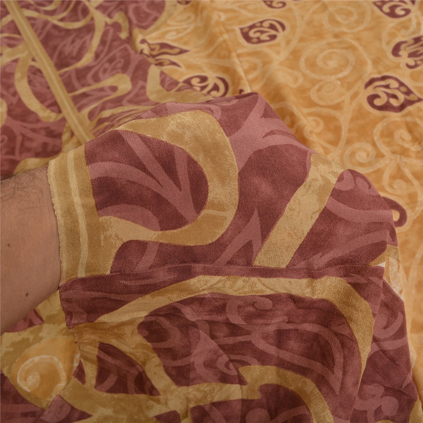 Sanskriti Vintage Sarees Green Indian Pure Crepe Silk Printed Sari Craft Sustainable Fabric