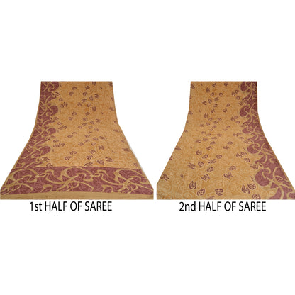 Sanskriti Vintage Sarees Green Indian Pure Crepe Silk Printed Sari Craft Sustainable Fabric