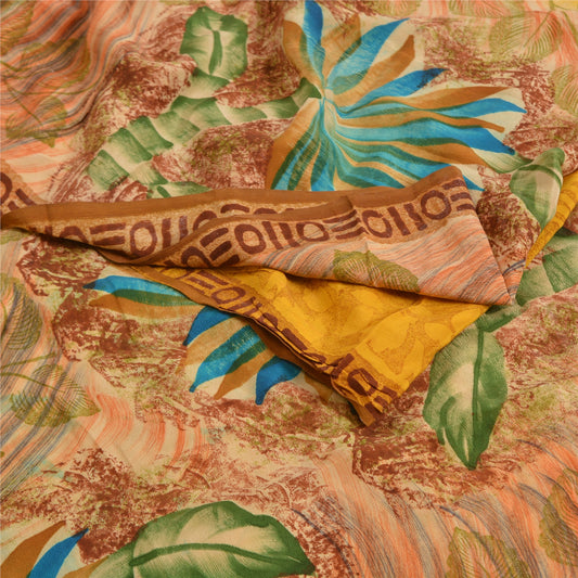 Санскритские винтажные сари желтое с принтом чистого крепированного шелка сари мягкая ткань для рукоделия из экологически чистой ткани