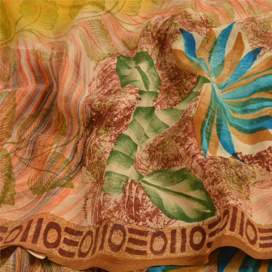 Санскритские винтажные сари желтое с принтом чистого крепированного шелка сари мягкая ткань для рукоделия из экологически чистой ткани