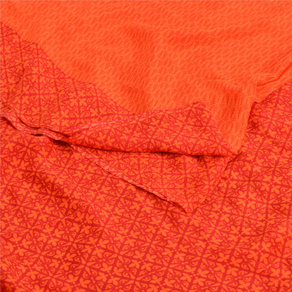 Sanskriti Vintage Sarees Indian Orange Pure Crepe Silk Sari Printed Craft Sustainable Fabric