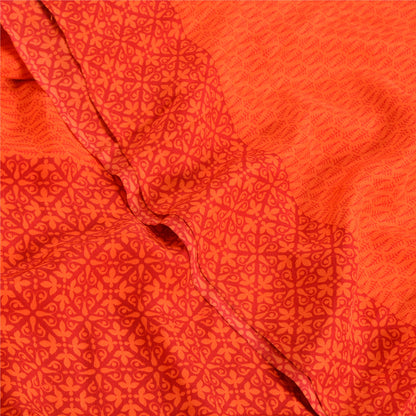 Sanskriti Vintage Sarees Indian Orange Pure Crepe Silk Sari Printed Craft Sustainable Fabric