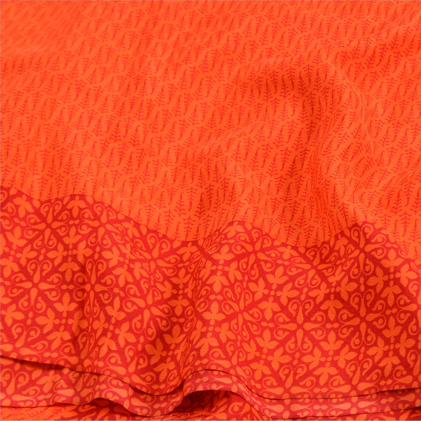 Sanskriti Vintage Sarees Indian Orange Pure Crepe Silk Sari Printed Craft Sustainable Fabric