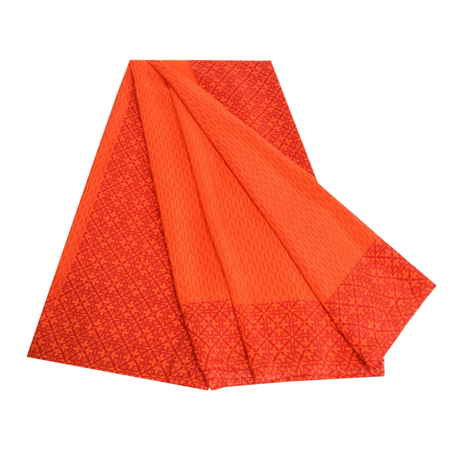 Sanskriti Vintage Sarees Indian Orange Pure Crepe Silk Sari Printed Craft Sustainable Fabric