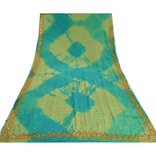 Сари Sanskriti Vintage Sarees Green Tie-Dye Hand Bisel Pure Clape Silk Sari Sustainable Fabric