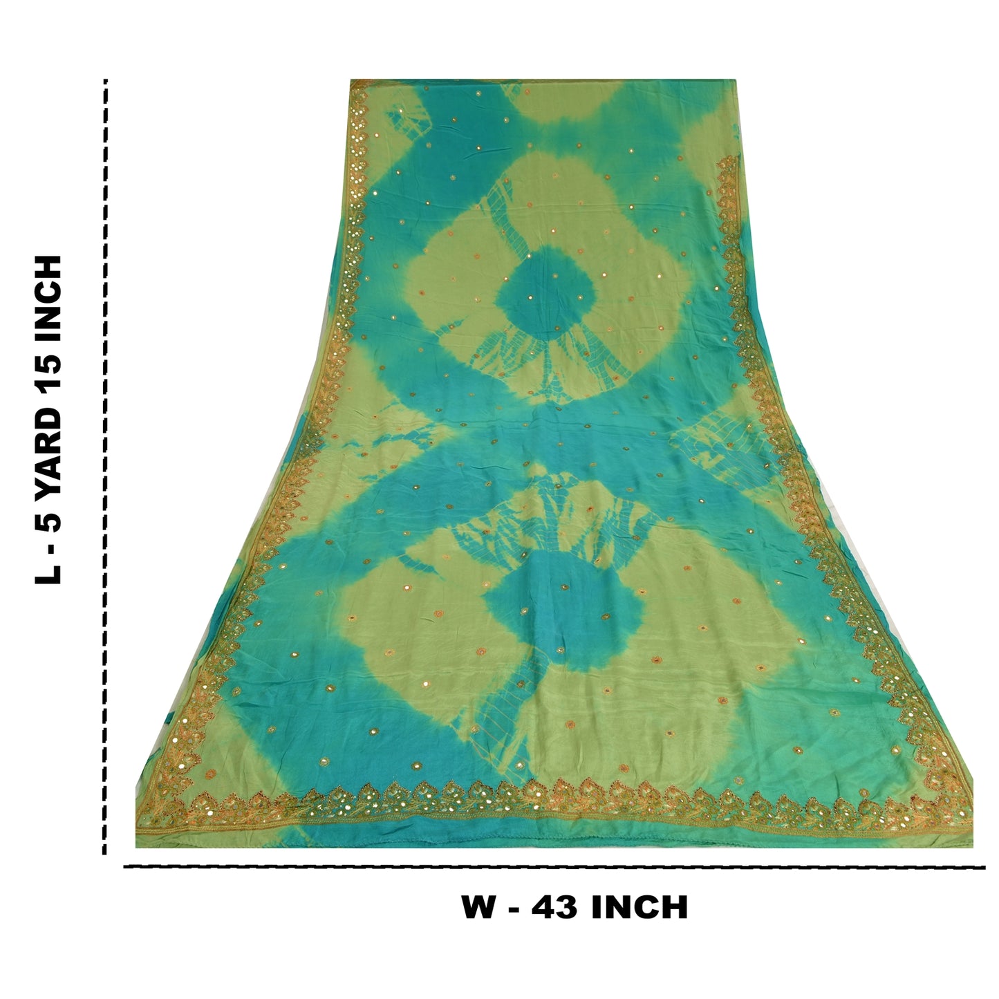 Sanskriti Vintage Sarees Green Tie-Dye Hand Beaded Pure Crepe Silk Sari Sustainable Fabric