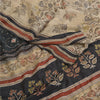 Sanskriti Vintage Sarees Ivory Hand Beaded Pure Crepe Silk Printed Sari Sustainable Fabric