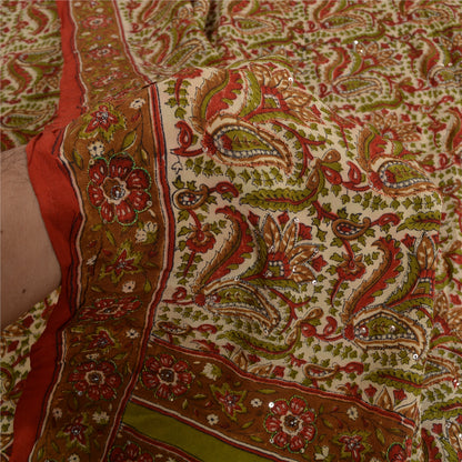 Sanskriti Vintage Sarees Multi Hand Beaded Pure Crepe Silk Printed Sari Sustainable Fabric