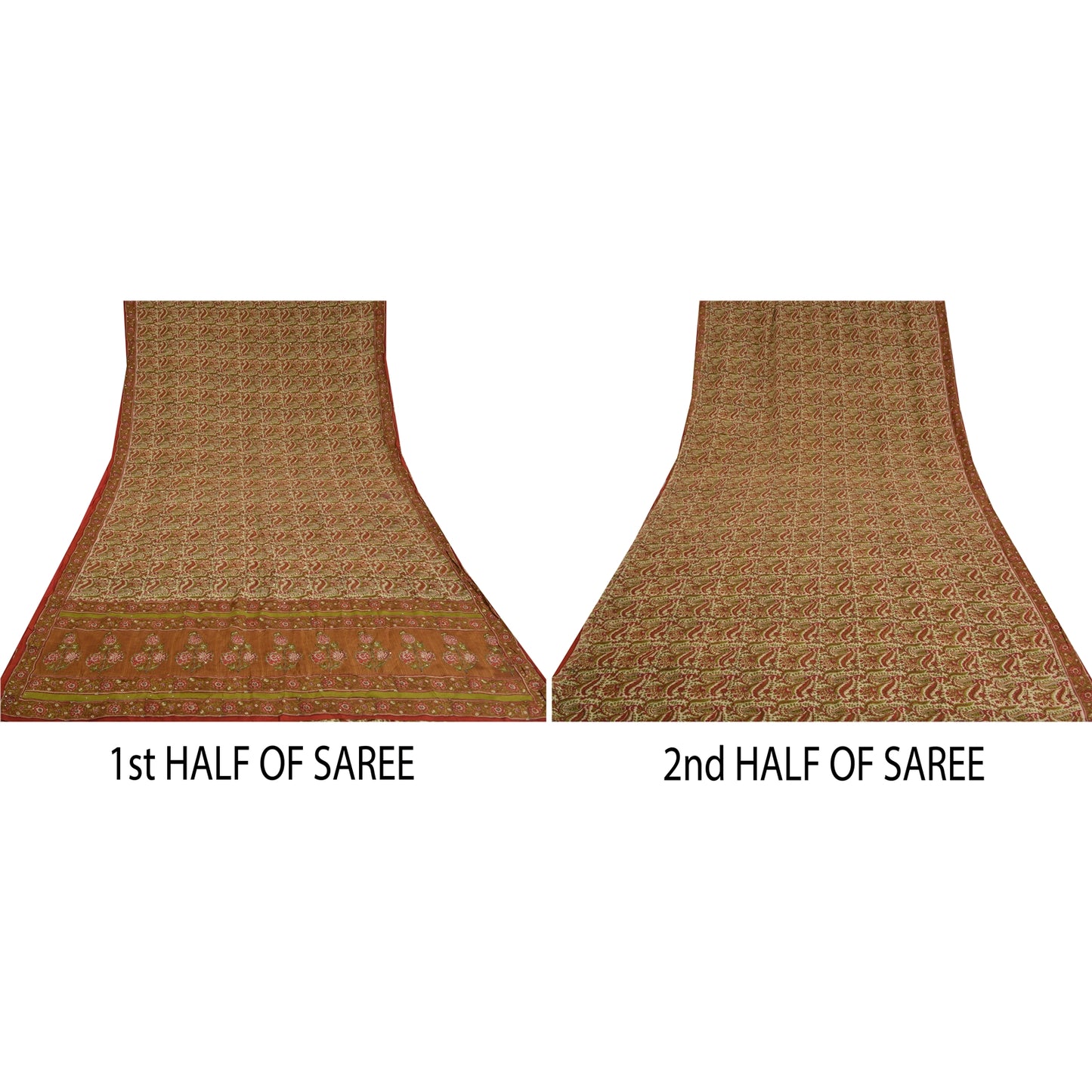 Sanskriti Vintage Sarees Multi Hand Beaded Pure Crepe Silk Printed Sari Sustainable Fabric