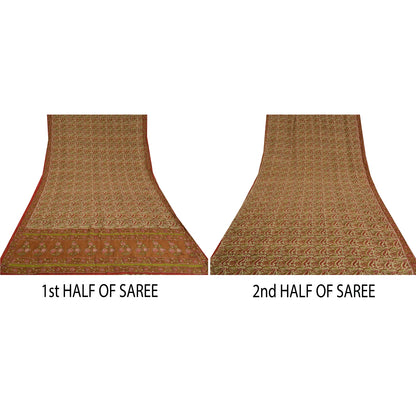 Sanskriti Vintage Sarees Multi Hand Beaded Pure Crepe Silk Printed Sari Sustainable Fabric