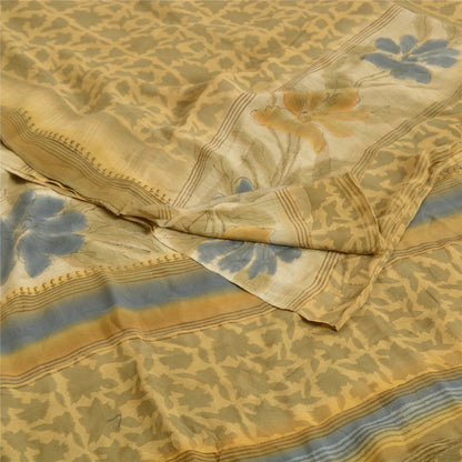 Санскритские винтажные сари из Индии Зеленый чистый креп шелк с принтом сари из экологически чистой ткани