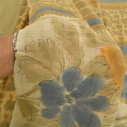 Санскритские винтажные сари из Индии Зеленый чистый креп шелк с принтом сари из экологически чистой ткани