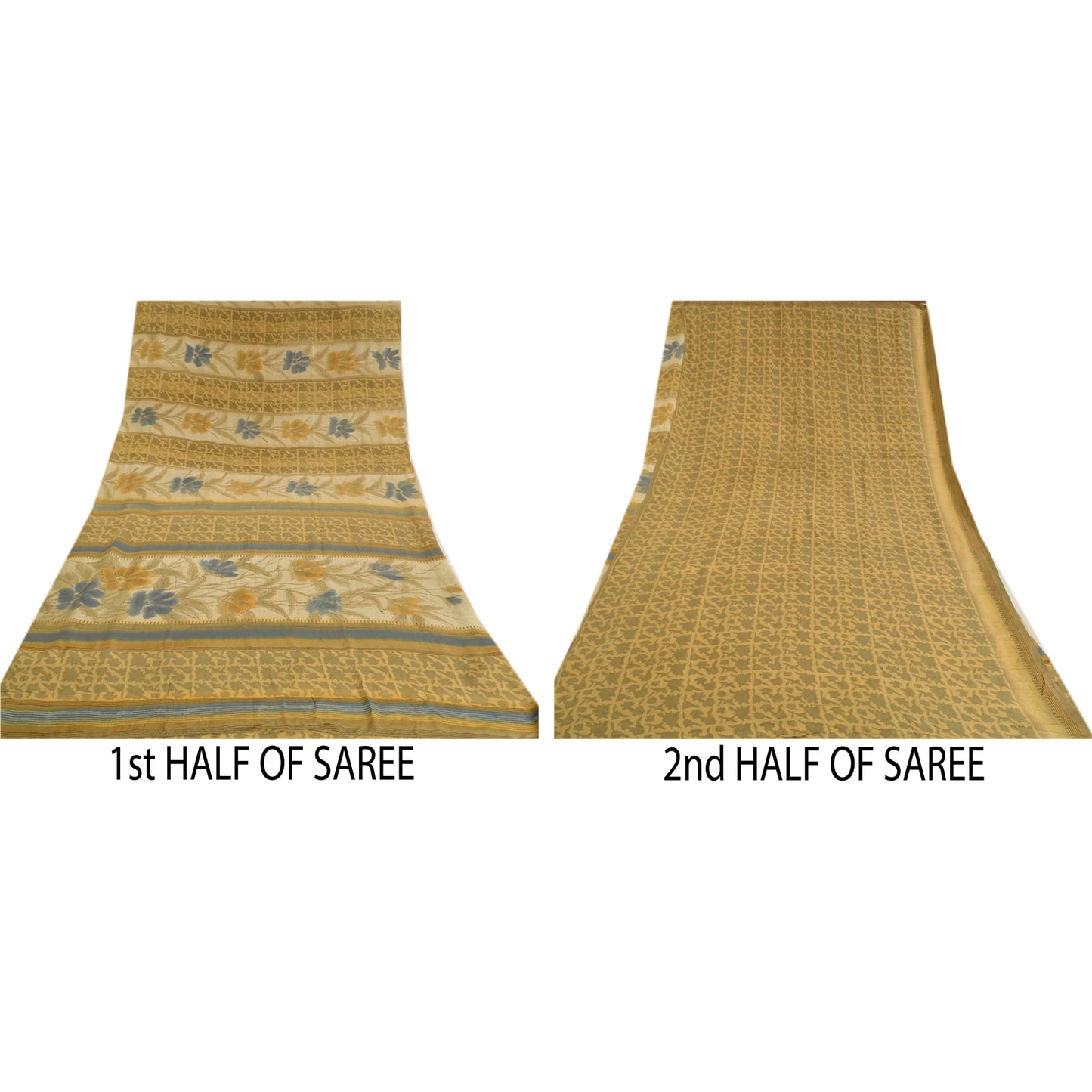 Санскритские винтажные сари из Индии Зеленый чистый креп шелк с принтом сари из экологически чистой ткани