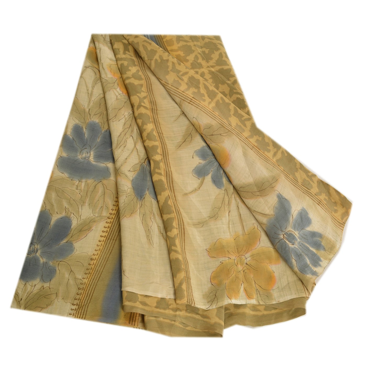 Санскритские винтажные сари из Индии Зеленый чистый креп шелк с принтом сари из экологически чистой ткани