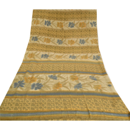 Санскритские винтажные сари из Индии Зеленый чистый креп шелк с принтом сари из экологически чистой ткани