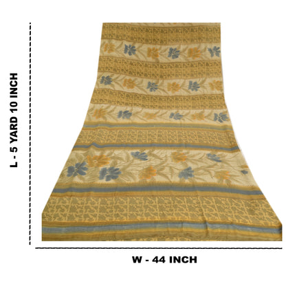 Санскритские винтажные сари из Индии Зеленый чистый креп шелк с принтом сари из экологически чистой ткани