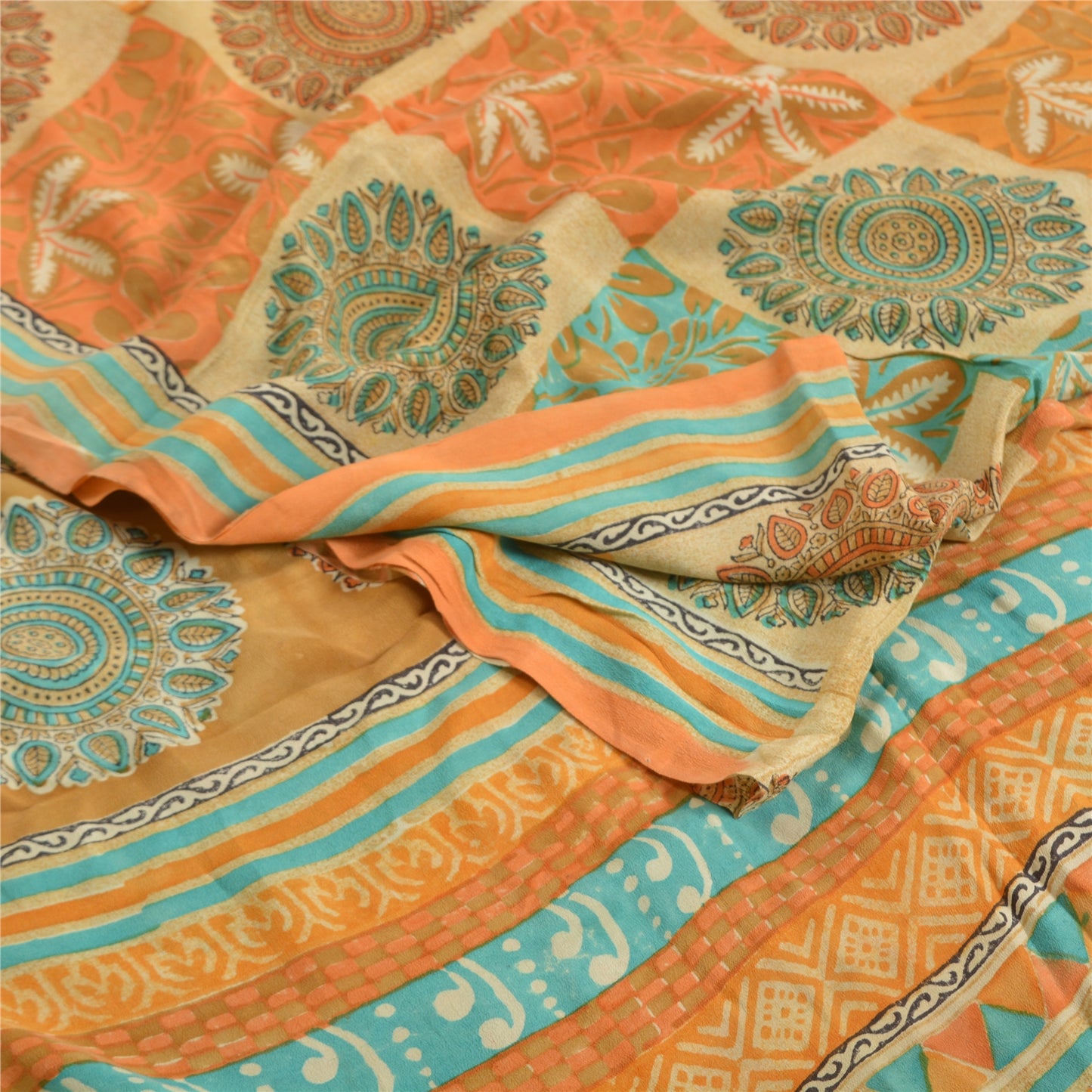 Sanskriti Vintage Sarees Indian Multi Pure Crepe Silk Printed Sari Craft Sustainable Fabric