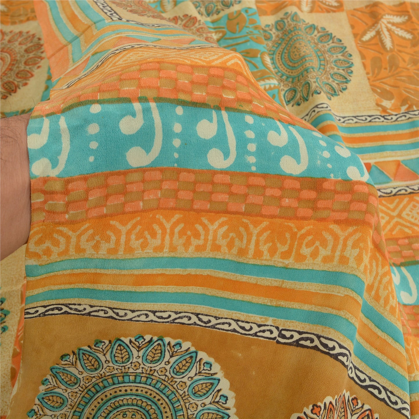 Sanskriti Vintage Sarees Indian Multi Pure Crepe Silk Printed Sari Craft Sustainable Fabric